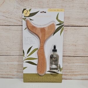 Wooden Gua-Sha & Eucalyptus Oil Set - Natural Brown